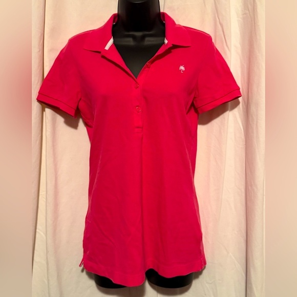 Lilly Pulitzer Chic Fit Women's Sz M Collared Polo Shirt Pink & Palm Tree Logo - Picture 1 of 5